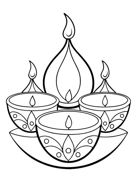 Diwali Diyas colouring book pages for children and adults with vector ...