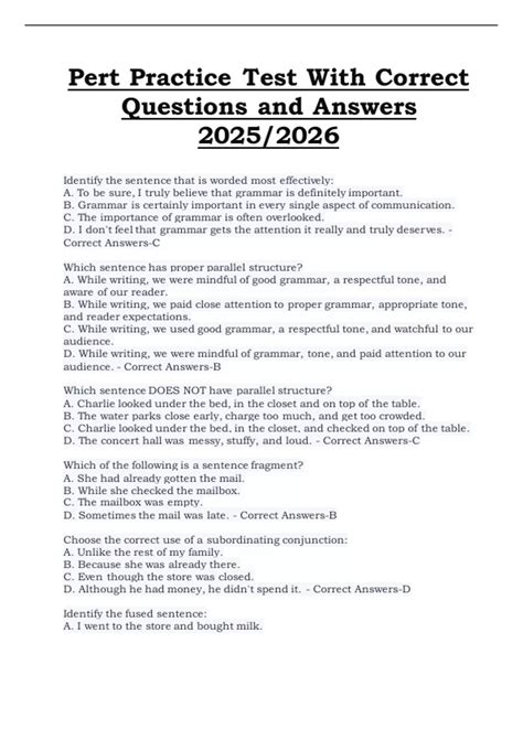 PERT Practice Test – With Correct Questions and Answers (2025/2026 ...