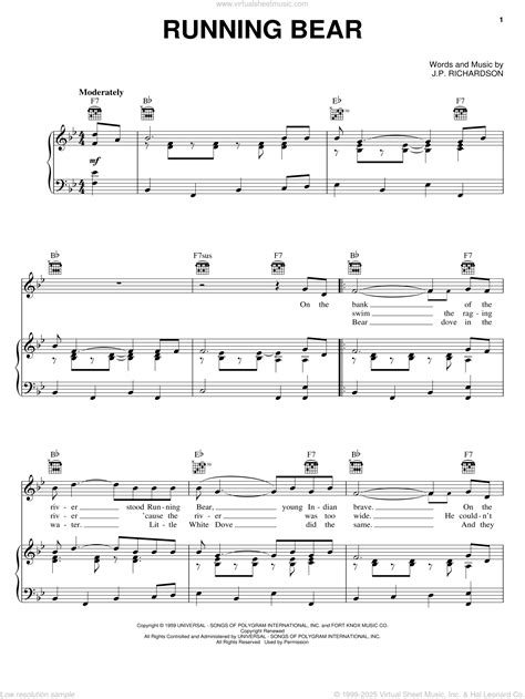 Running Bear sheet music for voice, piano or guitar (PDF)