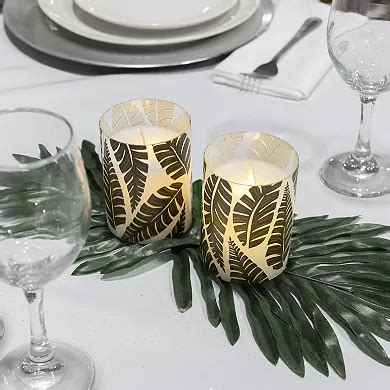 LumaBase 2-pc. Green Fern Wax LED Candles in Glass Holders with Timer Set