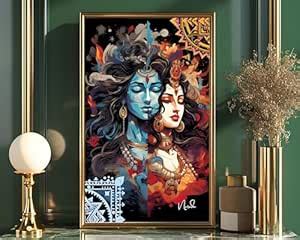 VISHESH VIBE Shiv Shakti Religious Painting With Frame | Inch (8x12 A4 ...
