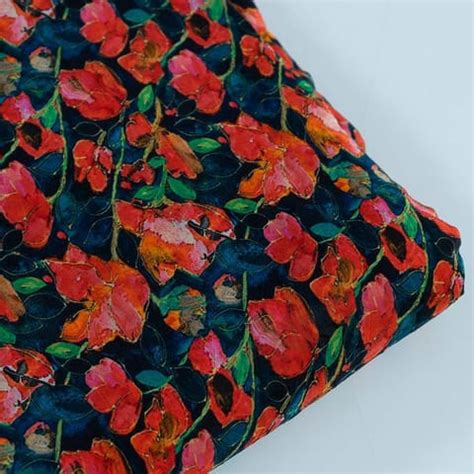 Premium Blue Colour Crepe Digital Printed Fabric Fabric for Designers ...