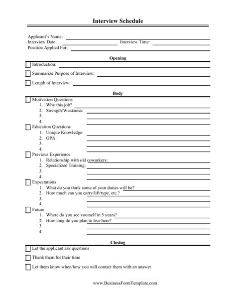 Interview Schedule Template PDF 的图像结果