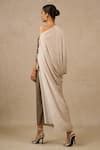 Buy Beige Crepe Asymmetric Ombre Textured Pleated Kaftan For Women by ...
