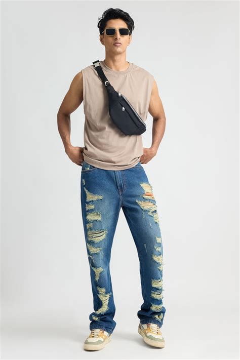 Knee Slit Men's Wide Jeans