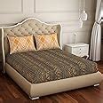 Spaces Atrium Brown & Yellow Strips 1 Cotton Double Bed Sheet with 2 ...