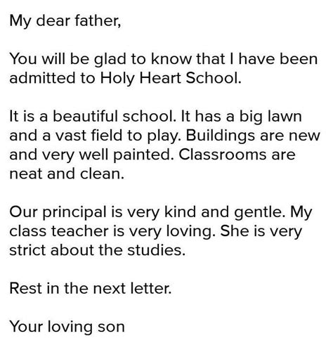 Write a letter to your father telling him about your new school. You ...