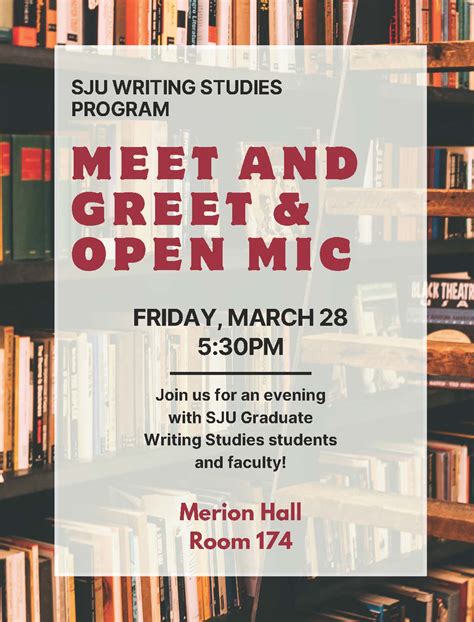 SJU Writing Studies Meet and Greet/Open Mic - Graduate Writing Studies