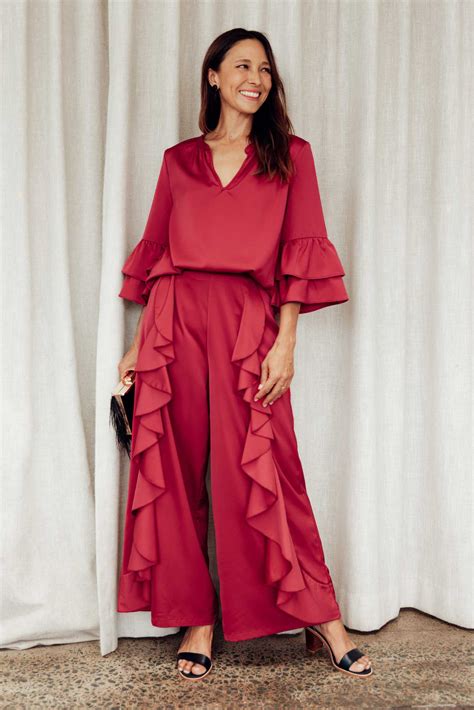 Dancer Red Ruffle Pants - Blue Bungalow AU