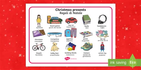 Christmas presents Word Mat italian translation English/Italian - Christmas