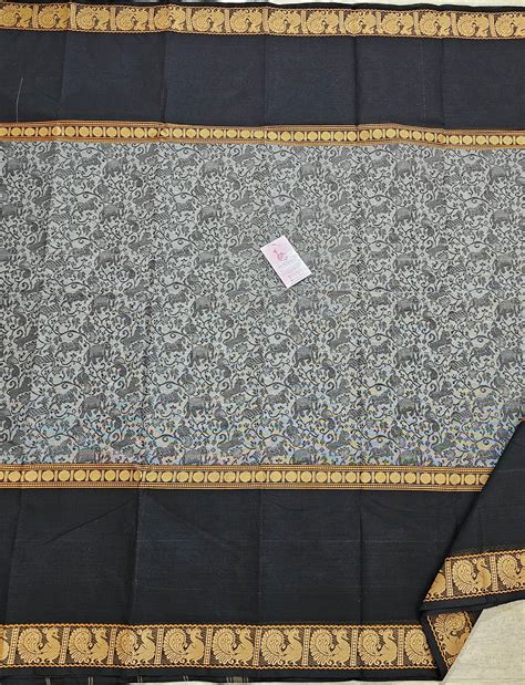 Grey with Black Vanasingram Pattern Kanchi Cotton – Looms Legacy