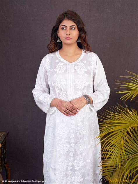 White Afiza Satin Modal Chikankari Kurta Set