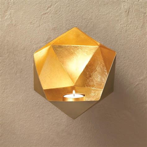 Buy Gold Geometric Wall Sconce Living Room Tealight Decor Light Glow ...