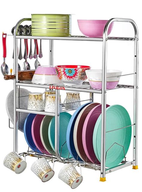 L LIVILON Wall Mount Kitchen Utensils 4 Shelf Dish Rack | Stainless ...