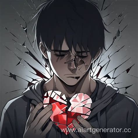 Broken Soul Depressed Man with Shattered Heart | AI Art Generator