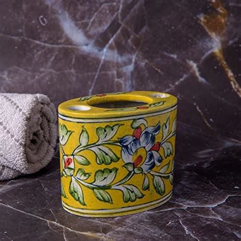 India Meets India Blue Art Pottery Ceramic Handmade Bathroom Toothbrush ...