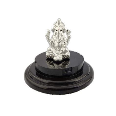 999 Pure Silver Ganesha Idol For Car Dashboard With Doom - Silver Palace