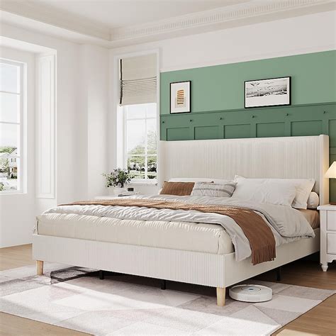 Garvee Full Size Bed Frame Corduroy Bed Frame with Vertical Channel ...