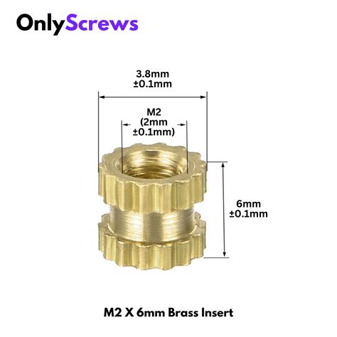 M2 X 6mm Brass Threaded Inserts (Dia. 2mm, Length 6mm) – OnlyScrews