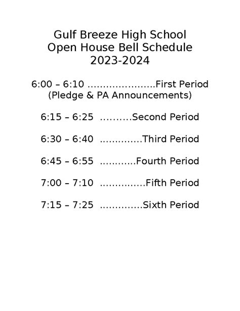 Open House Bell Schedule 2023-2024 - Gulf Breeze High School Open House ...
