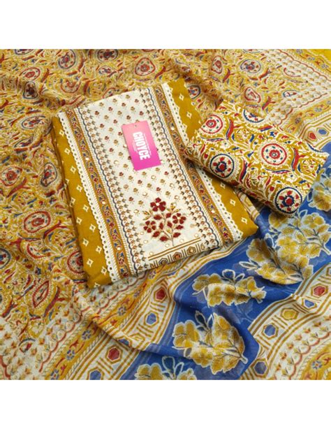 Set 2-31st May - Attractive Mustard Digital Printed Cotton - Patra ...