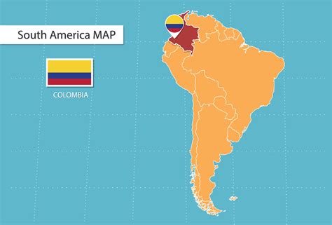 Colombia map in America, icons showing Colombia location and flags. 15706358 Vector Art at Vecteezy