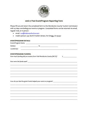 Fillable Online 2016-17 Post Event/Program Reporting Form Fax Email ...