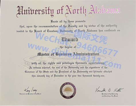展示北阿拉巴马大学MBA硕士毕业证，丢失补办美国UNA文凭认证