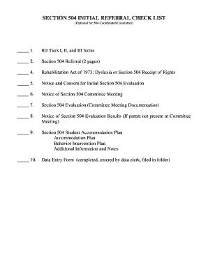 Section 504 Initial Referral Checklist - Blank Fillable Template | Fill ...