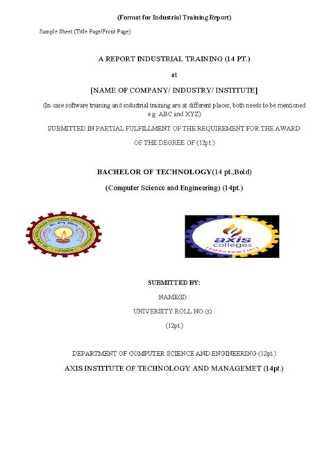 Industrial Training Report Format (B.Tech CSE) - Guidelines & Templates ...