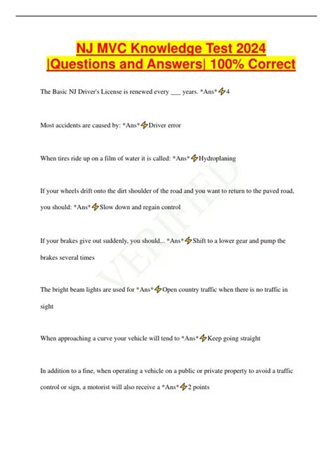 NJ MVC Knowledge Test 2024 |Questions and Answers| 100% Correct - NJ ...