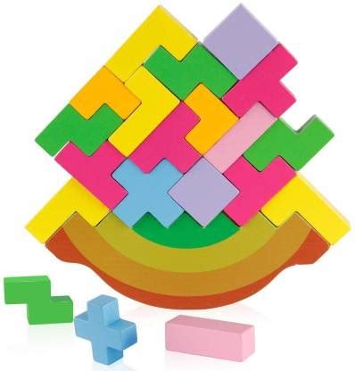 Mt hub Wooden Stacking Tetris Toy – Rainbow Tangram Building Balance ...