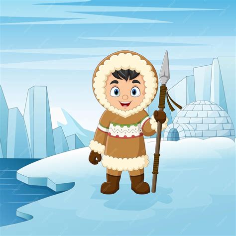 Premium Vector | Cartoon little eskimo kid of north pole background
