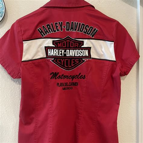 Harley Davidson women’s zip up shirt, red,... - Depop