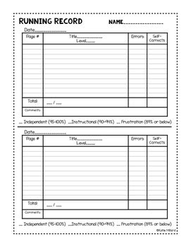 Image result for Running Record Example First Grade