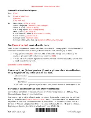 Notice of First Death Benefit Payment. Notice of First Death Benefit ...