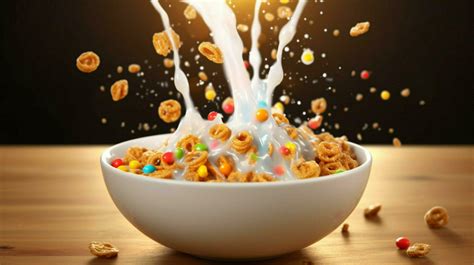 a bowl of cereal with milk and a splash of milk 30647337 Stock Photo at ...