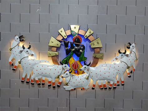 Krishna with 7 cows wall art with led – Rangdedecor