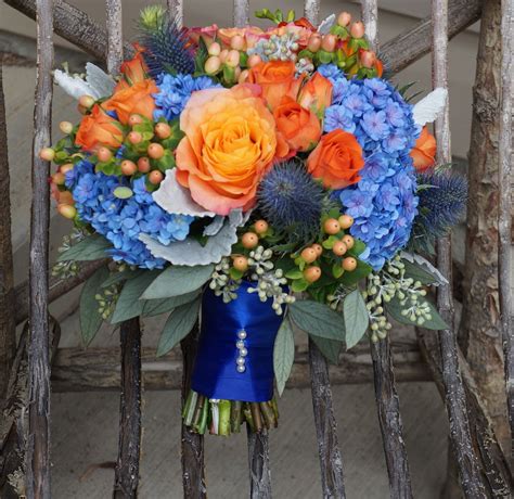 Blue, Orange, and Peach Bouquet for a Vibrant Wedding