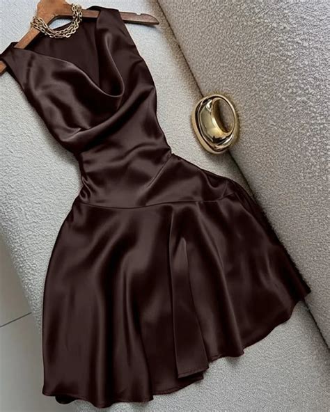 Brown Cowl Neck Sleeveless Cocktail Dress – Littlebox India