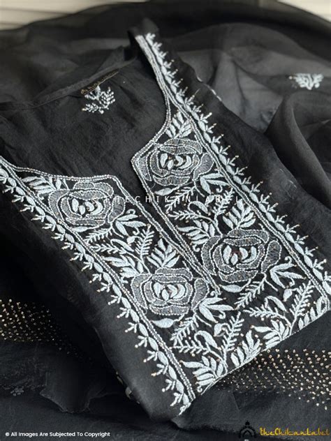 Black Safina Semi-Stitched Organza Chikankari Suit
