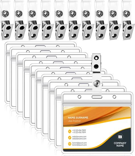 50Pcs Plastic Badge Holders and Metal Badge Clips - Clear PVC Straps ...