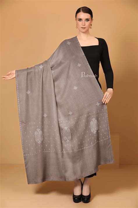 Pashtush Womens Fine Wool Shawl ,Tone on Tone Embroidery Design, Taupe ...