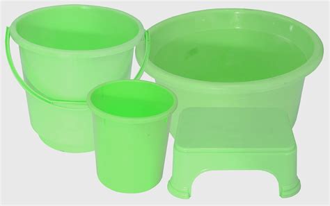 Kuber Industries 4 Pieces Plastic Bucket, Stool, Dustbin & Tub Set ...