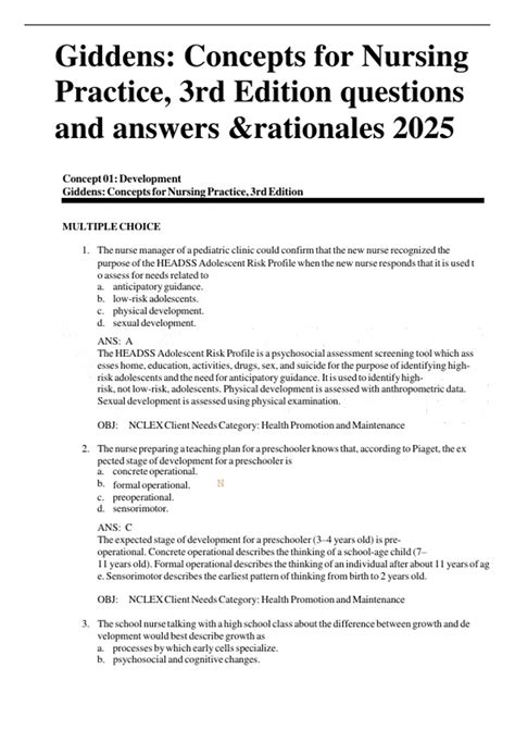 Giddens: Concepts for Nursing Practice, 3rd Edition questions and ...
