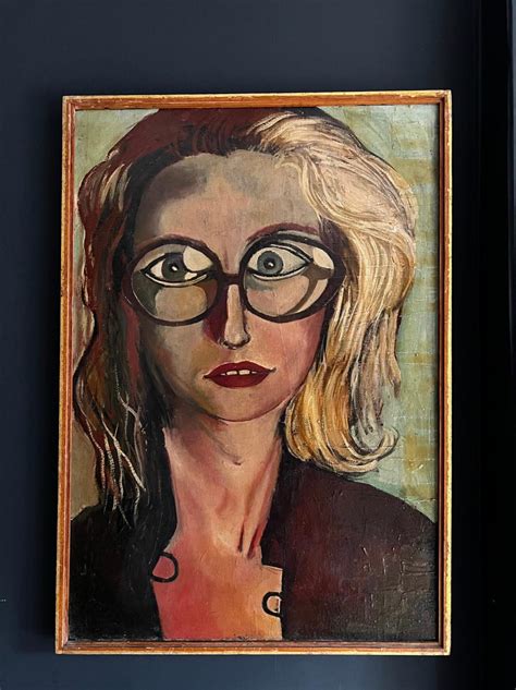 British Artist - The Girl With The Glasses 1960's Stylised Portrait ...