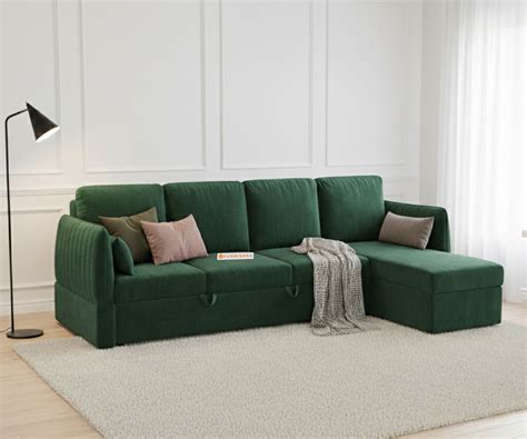 Corbida Sofa 3+L RHS Sofa cum Bed - Pull out Type Pine Green – Furnishka