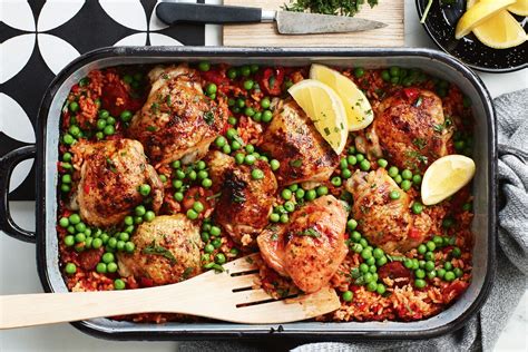 Spanish baked chicken with chorizo rice