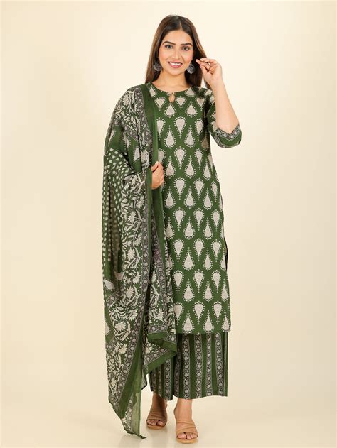 Buy Green Floral Straight Soft Cotton Kurta TP2093T | Aramya