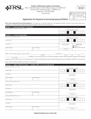Fillable Online trsl Application for Payment to Surviving Spouse ...